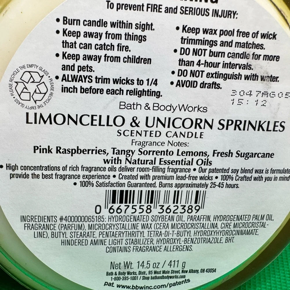 Limoncello & Unicorn Sprinkles / PB&J Ice Cream Set of 2 BBW 3-Wick Candles NWT - Picture 4 of 5